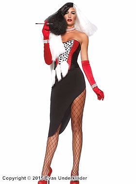 Cruella de Vil, Kostüm-Kleid, Pailletten, Tiermotiv Druck